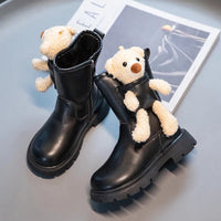 MOF Kids Cartoon Leather Boots for Autumn Soft Slip-Resistant and Cute Animal Design