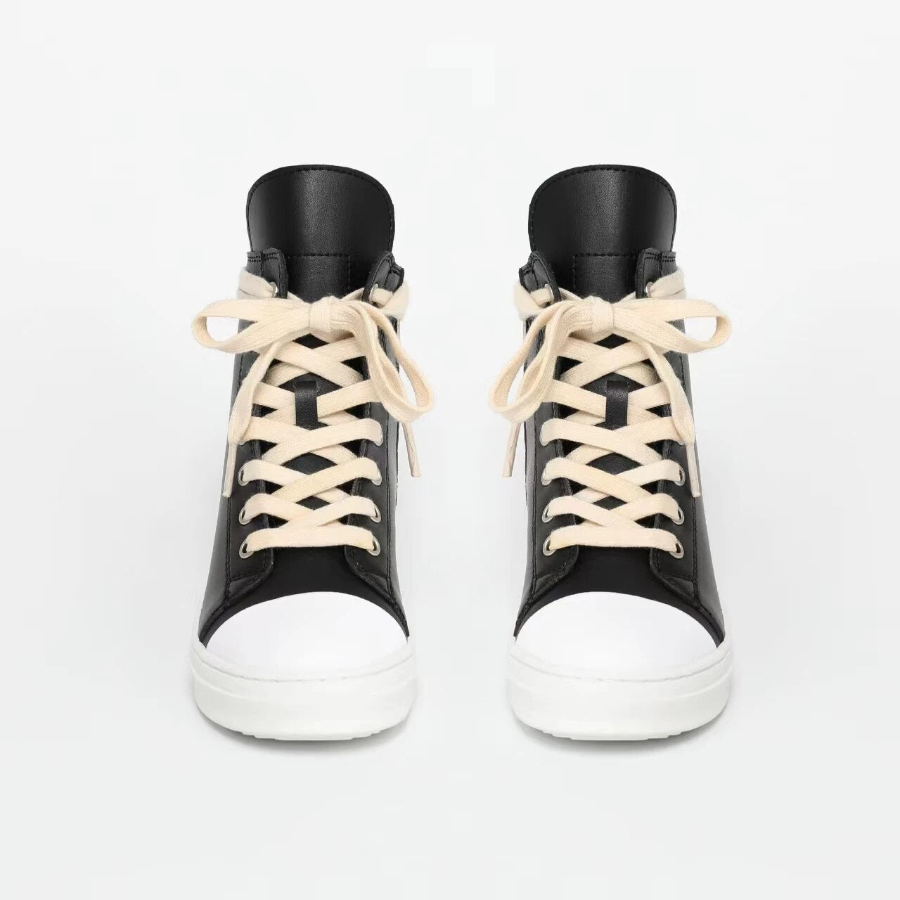 MOF Kids Leather Ankle High-Top sneakers - Zipper and Laces Casual Sne