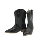 MOF Kids Leather Cowboy Boots for Fall and Winter Pointed Toe Square Heel and Mid-Calf Length