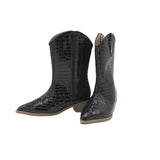 MOF Kids Leather Cowboy Boots for Fall and Winter Pointed Toe Square Heel and Mid-Calf Length