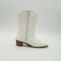 MOF Kids Leather Cowboy Boots for Fall and Winter Pointed Toe Square Heel and Mid-Calf Length