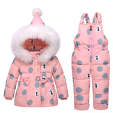 MOF Kids girls snowsuit toddler puffer hooded jacket &amp; bib pants