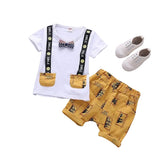 MOF Kids boys cartoon print bow tie T-shirt &amp; shorts set