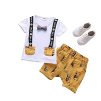 MOF Kids boys cartoon print bow tie T-shirt &amp; shorts set