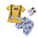 MOF Kids boys cartoon print bow tie T-shirt &amp; shorts set