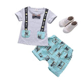 MOF Kids boys cartoon print bow tie T-shirt &amp; shorts set