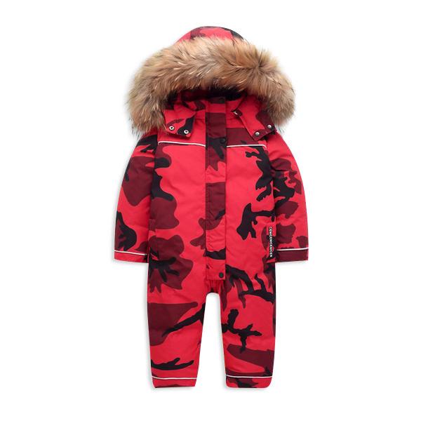 MOF Kids snow suit camo hooded fur snowsuit MOF for kids Red 3T 